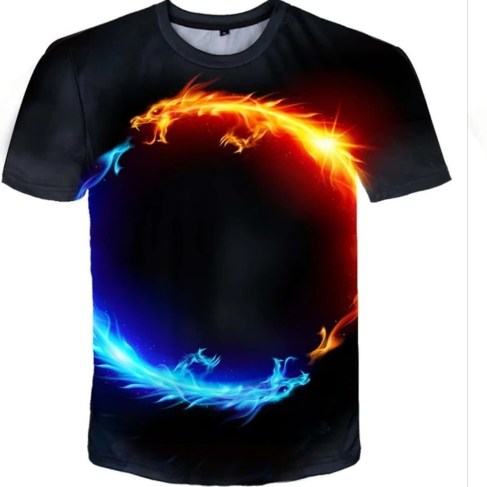 Men dragon print crew neck tee